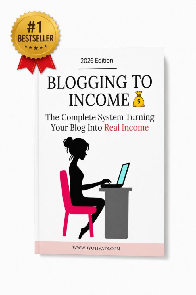 Blogging to Income ebook cover — how to make money blogging guide by Jyoti Vats